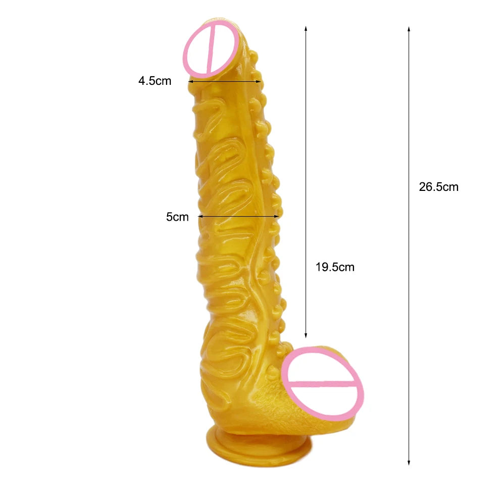 FAAK Gold Large Long Anal Plug With Suction Cup Fantasy Animal Dildos Butt Plug Sex Toys For Women Men Masturbator