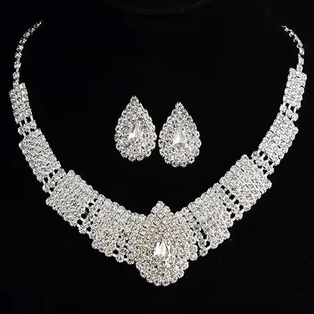 Luxurious Wedding Jewelry Sets for Bridal Bridesmaid Jewelery Drop Earring Necklace Austria Crystal Wholesale Gift