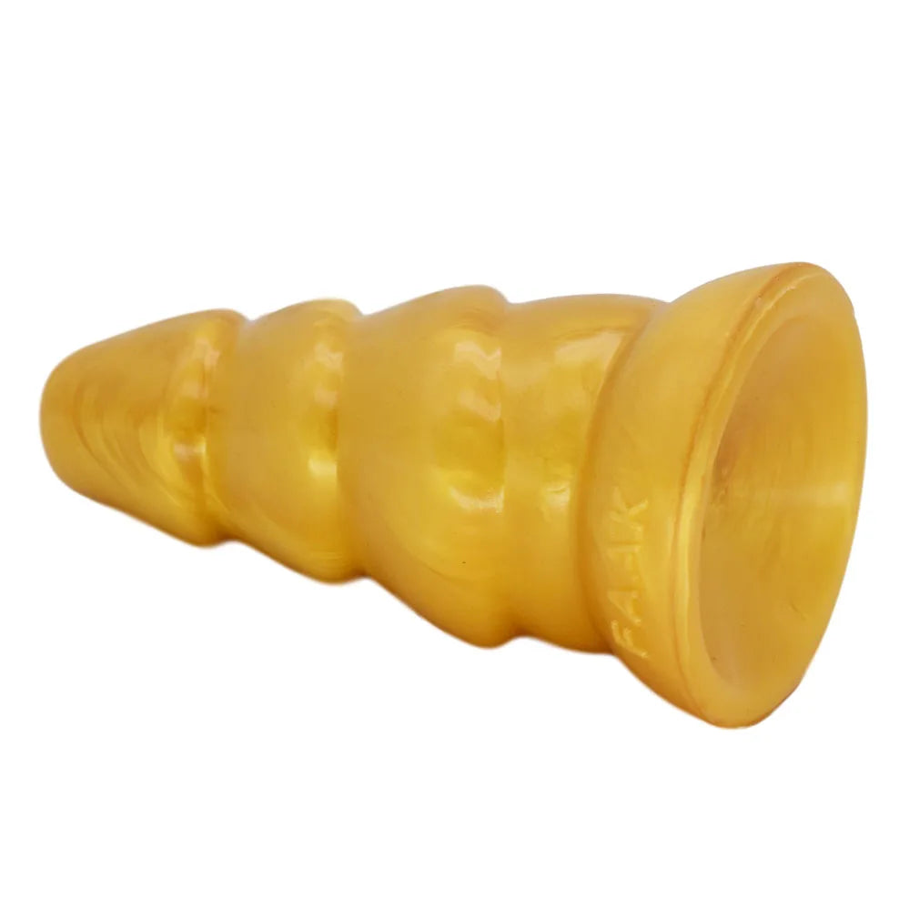 FAAK Gold Large Long Anal Plug With Suction Cup Fantasy Animal Dildos Butt Plug Sex Toys For Women Men Masturbator