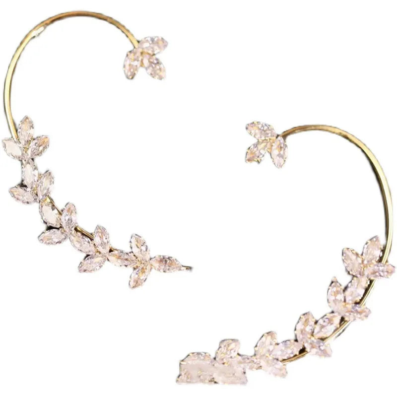 Green Crystal Golden Leaves Earrings for Women Individuality Daily Accessories Valentines Day Anniversary Birthday Jewelry Gifts