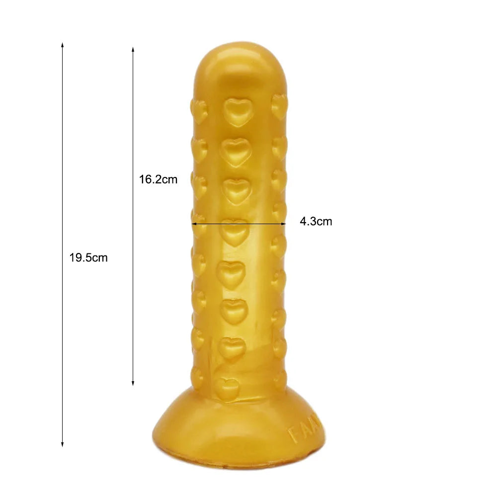 FAAK Gold Large Long Anal Plug With Suction Cup Fantasy Animal Dildos Butt Plug Sex Toys For Women Men Masturbator