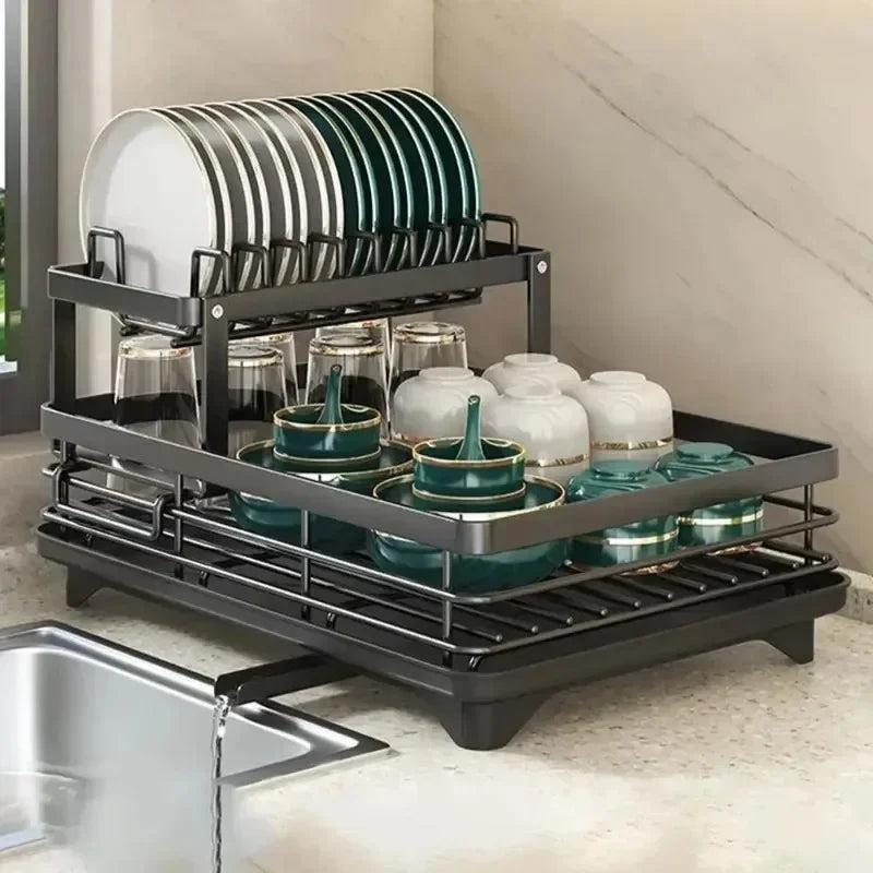 HOT Adjustable Dish Drying Rack & Drainboard Organizer for Kitchen Plates, Over Sink Countertop, Cutlery Storage with Drain Rac