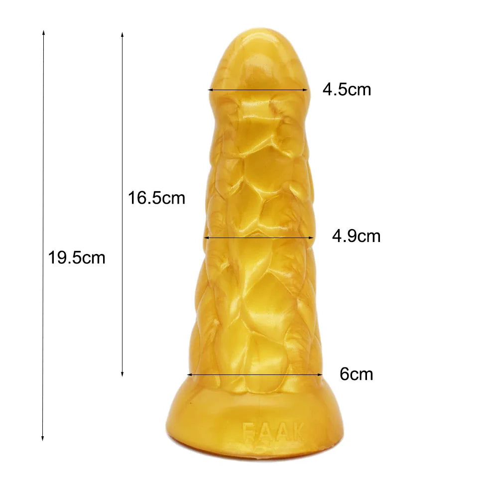 FAAK Gold Large Long Anal Plug With Suction Cup Fantasy Animal Dildos Butt Plug Sex Toys For Women Men Masturbator
