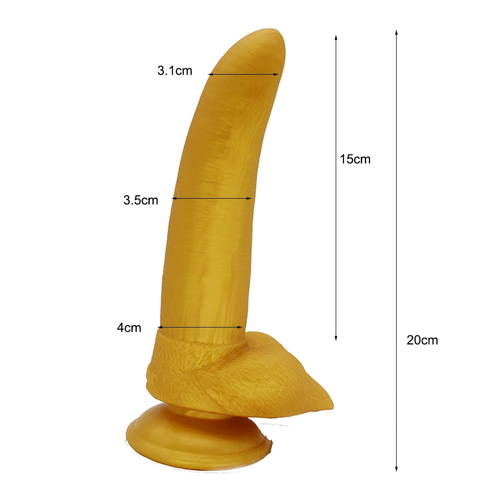 FAAK Gold Large Long Anal Plug With Suction Cup Fantasy Animal Dildos Butt Plug Sex Toys For Women Men Masturbator