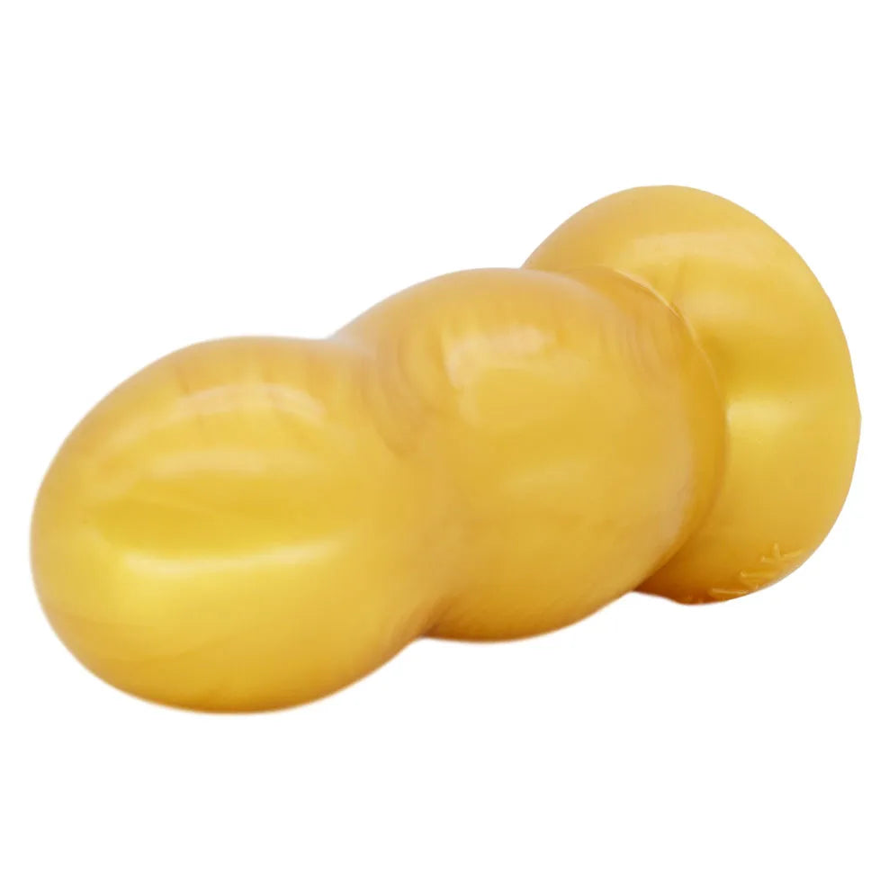 FAAK Gold Large Long Anal Plug With Suction Cup Fantasy Animal Dildos Butt Plug Sex Toys For Women Men Masturbator