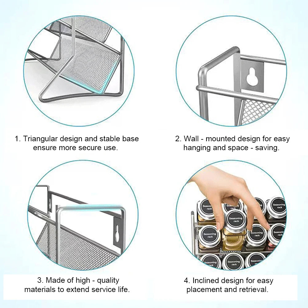 4 Tier Cupboard Storage Shelf Carbon Steel Spice Seasoning Organizer Non-Slip Pantry Organizer Stand for Home Kitchen