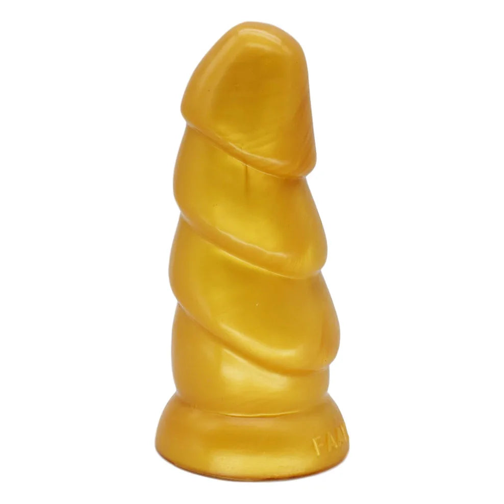 FAAK Gold Large Long Anal Plug With Suction Cup Fantasy Animal Dildos Butt Plug Sex Toys For Women Men Masturbator