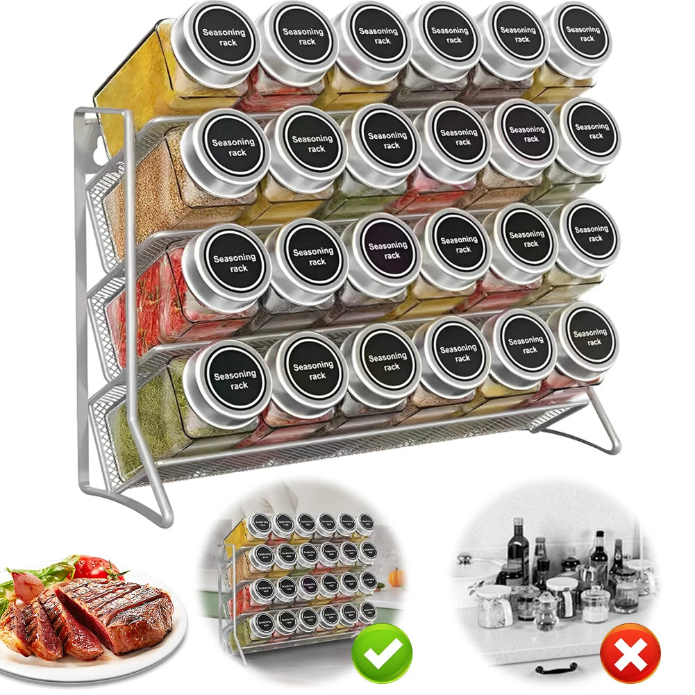4 Tier Cupboard Storage Shelf Carbon Steel Spice Seasoning Organizer Non-Slip Pantry Organizer Stand for Home Kitchen
