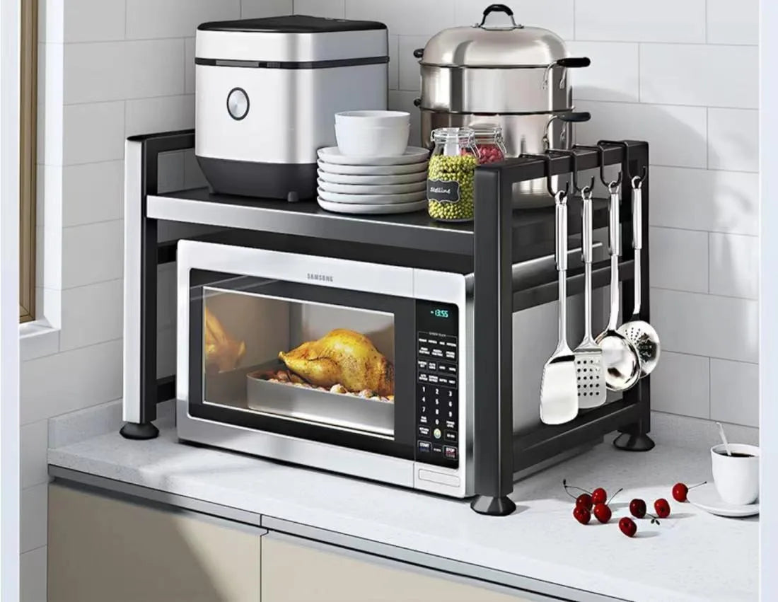 Countertop Kitchen Microwave Storage Rack, Telescopic Desktop Shelf for Rice Cookers and Ovens, A Household Storage Organizer