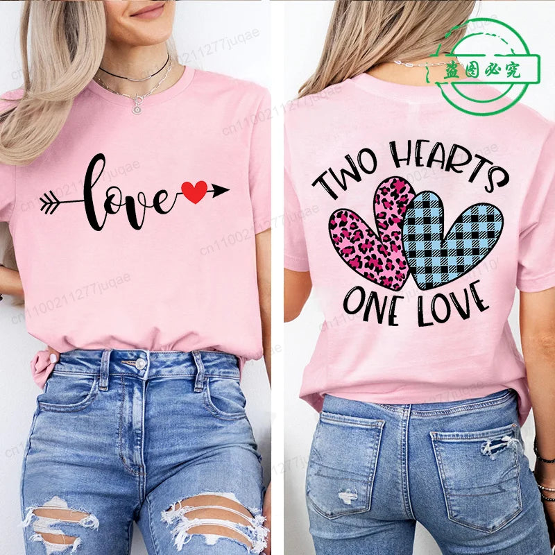 Leopard Heart Shirt T-Shirt Xmas for Women T Shirts Retro Valentine Heart T-Shirts Casual Short Sleeve Tshirt Women Pink Clothes