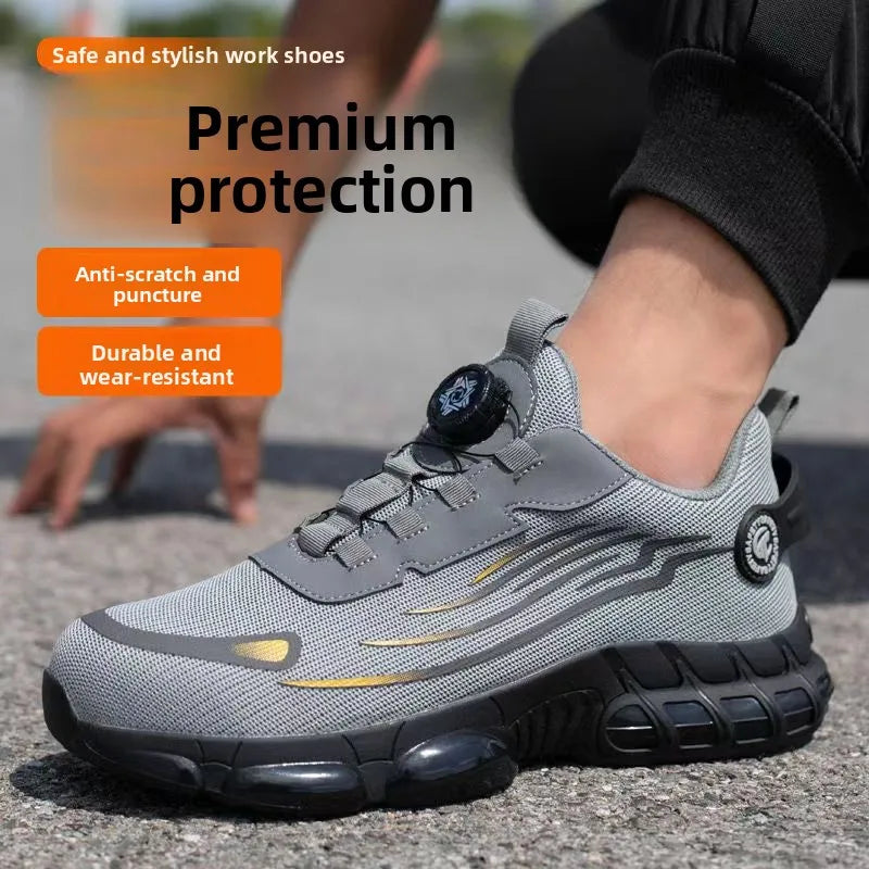 Men's Safety Work Shoes Breathable Lightweight Summer Anti-impact Anti-piercing Button Protection Shoe Construction Site Work...