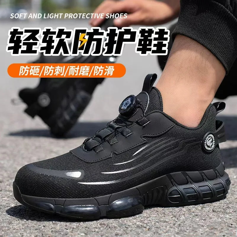 Men's Safety Work Shoes Breathable Lightweight Summer Anti-impact Anti-piercing Button Protection Shoe Construction Site Work...