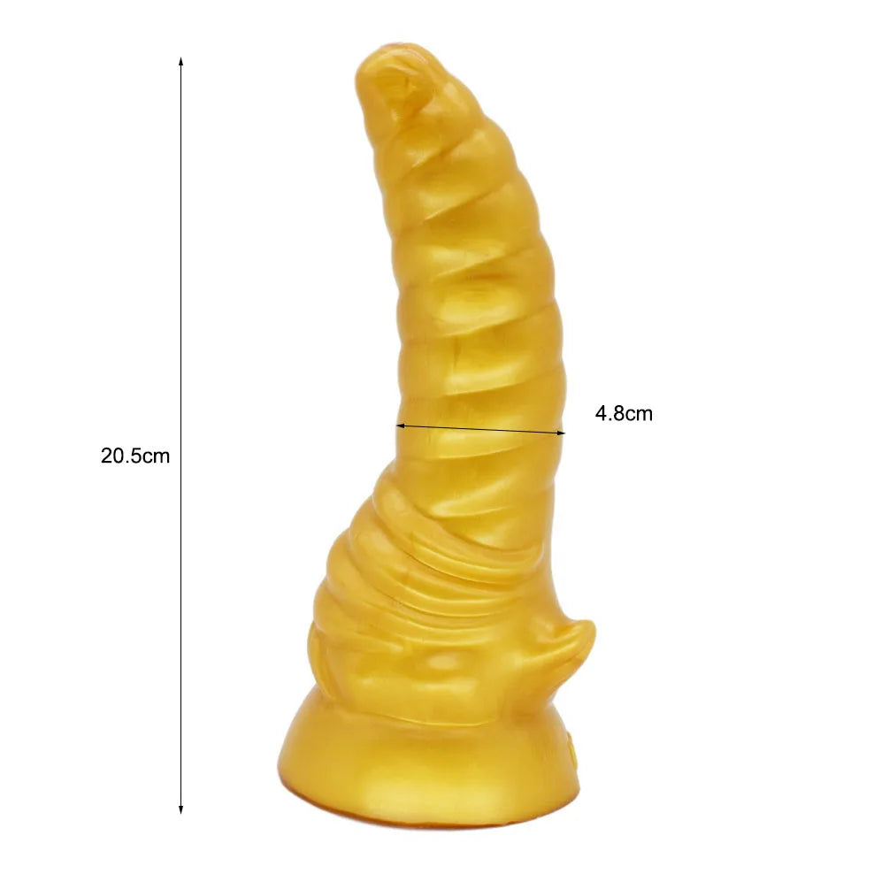 FAAK Gold Large Long Anal Plug With Suction Cup Fantasy Animal Dildos Butt Plug Sex Toys For Women Men Masturbator