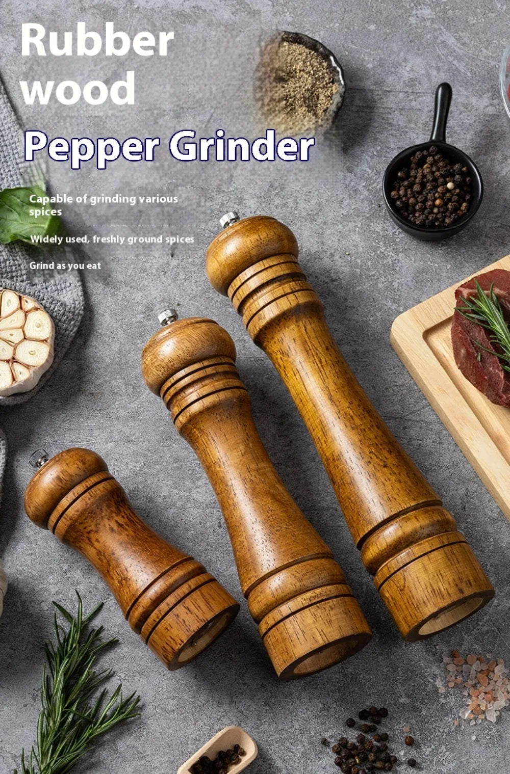 5/8/10inch Wooden Salt Pepper Grinder Mill Shaker Rotor Kitchen Tool Spices Seasoning Gadget Accessory Cooking Essential Items